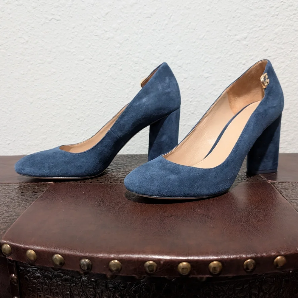 Tory Burch Elizabeth Suede High Block Heel Pumps Size 8.5